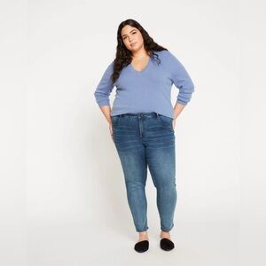 New! Universal Standard Seine Mid Rise Skinny Jeans Blue Distressed 32” Size 18